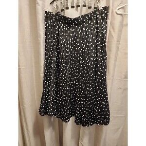 Time & Tru Women's Black Polka Dot Midi Length Crinkle Skirt Pull On Size XL
